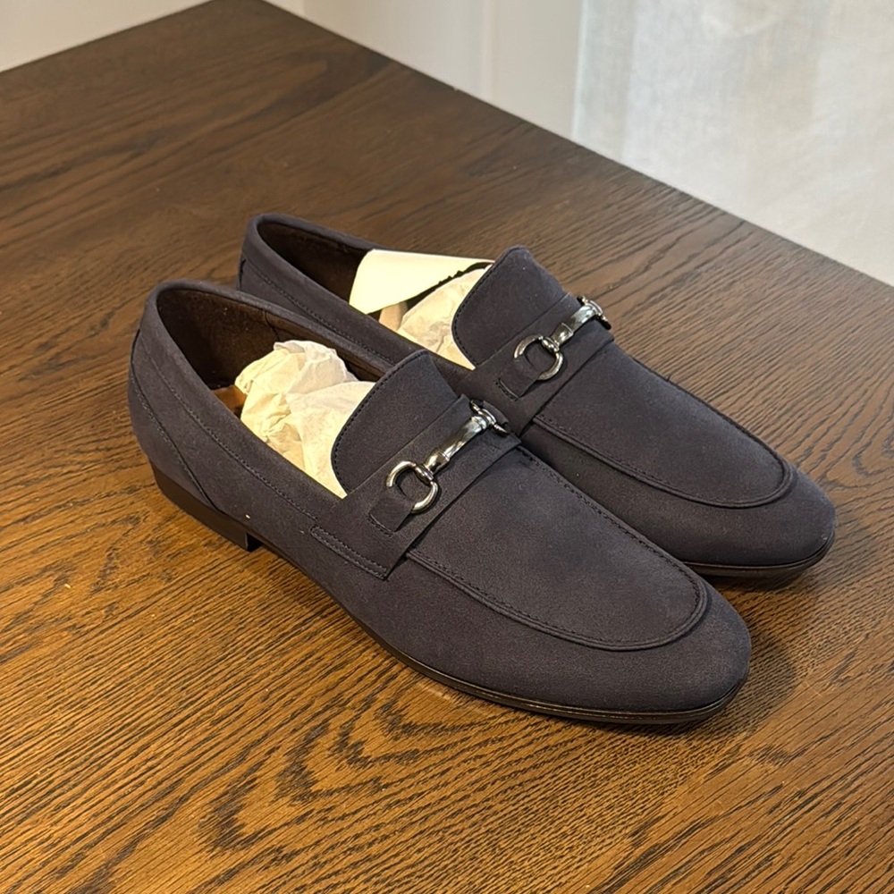 Mens navy suede like canvas Call It Spring Horse-bit loafer US 13